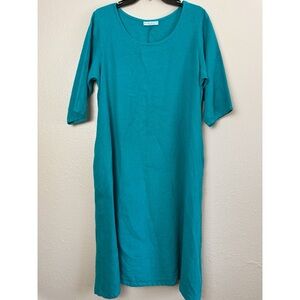 Bryn Walker linen turquoise 3/4 sleeve midi dress USA XS